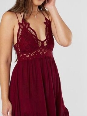 Free People Burgundy Lace-Trim Mini Dress